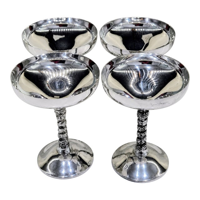 Vintage Plator Spain Silver-Plated Champagne Coupes With Grape Vine Twist Stems - Set of 4 For Sale