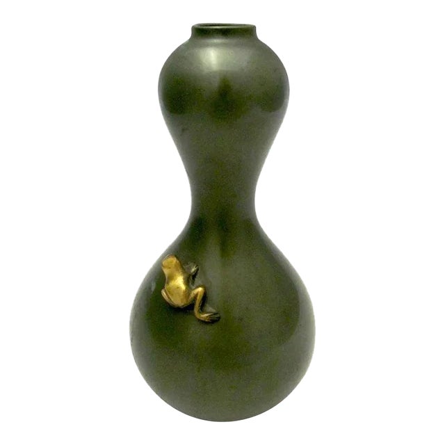 Bronze Japanese Vase With Frog Signed For Sale
