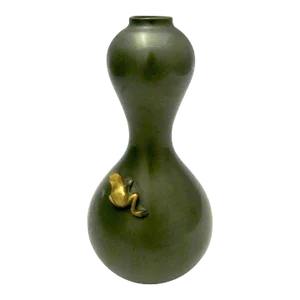 Bronze Japanese Vase With Frog Signed