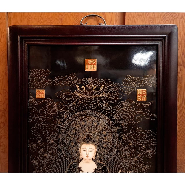 Chinese Chinese Porcelain Buddhist Temple Plaque Seated Kuan Yin For Sale - Image 3 of 5