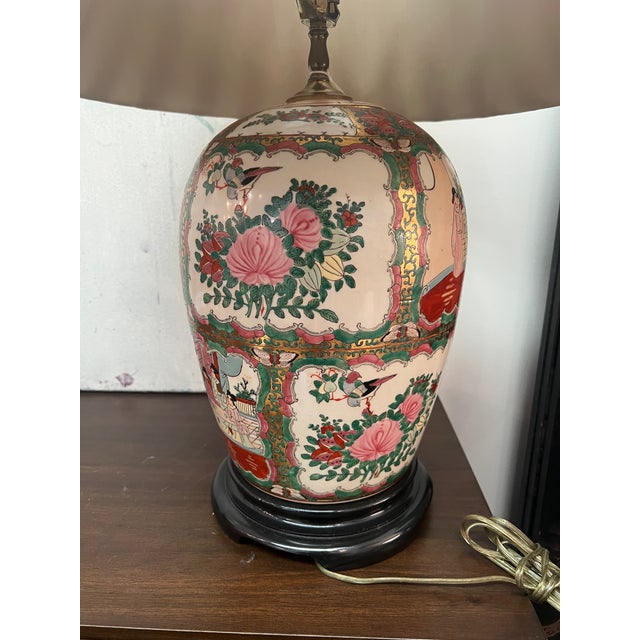 Vintage Chinoiserie Famille Rose Porcelain Lamps- a Pair For Sale - Image 4 of 12