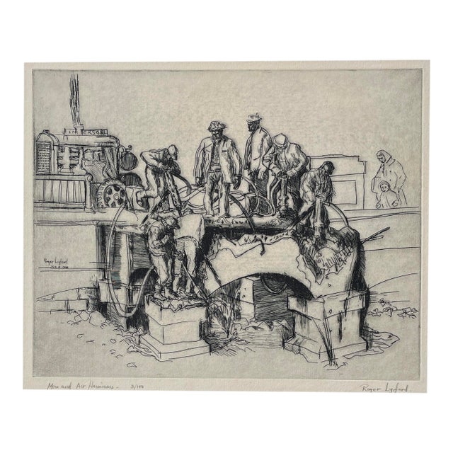 1948 Roger Lyford Men and Hammers Industrial Etching For Sale
