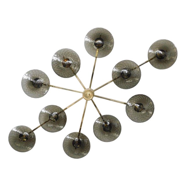21st Century Dieci Polished Brass Smoky Bubbles Murano Flush Mount by Fabio LTD For Sale