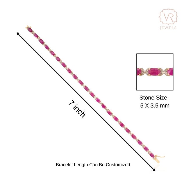 7.67 Carat Natural Ruby Contemporary Tennis Bracelet in 14k Yellow Gold With Diamonds For Sale - Image 9 of 14