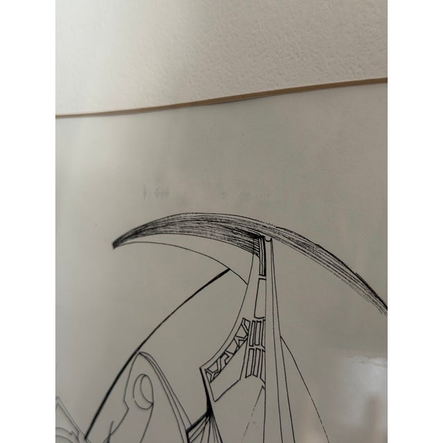 Paper Original Framed Art “Queen & Her Parrot” Signed Joan Carl Ink Drawing, 1986 Art Deco Revival Figurative Illustration For Sale - Image 7 of 9