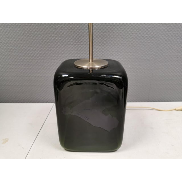 Metal Kubus Olive Green Glass Table Lamp by Per Lütken for Holmegaard, 1976 For Sale - Image 7 of 17