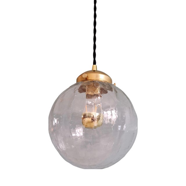 Vintage Pendant Light in Clear Crackled Glass, 1970s For Sale