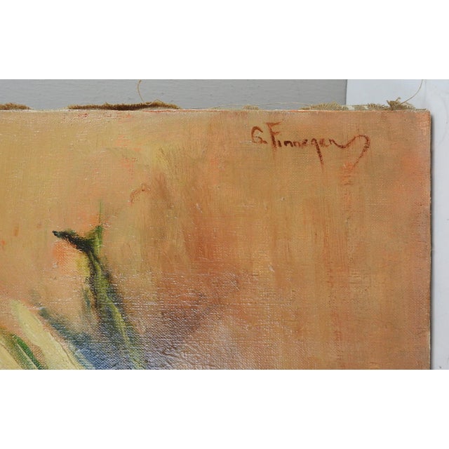Vintage mid 20th century impressionist still life of corn oil on linen painting. Signed Garnetta Finnegan (20th century)...