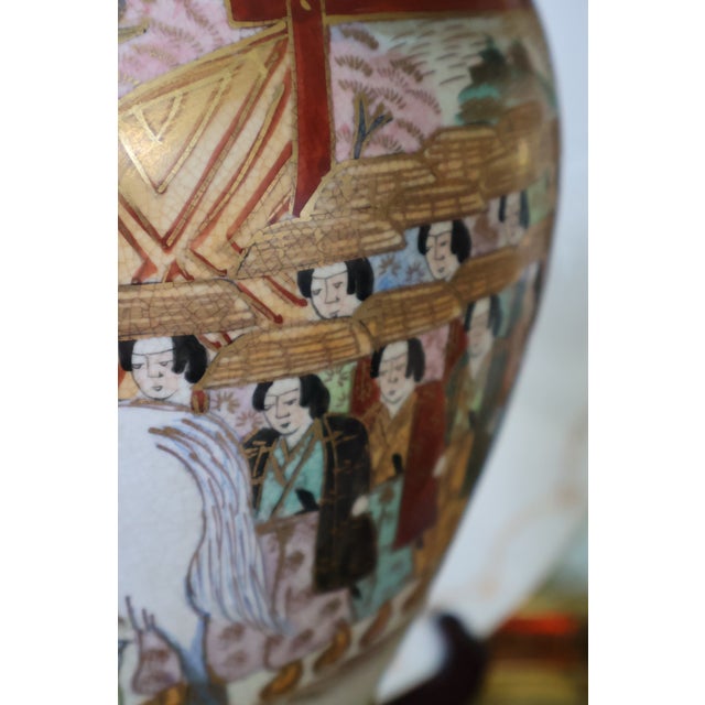 Antique Meiji Japanese Satsuma Procession Jar Lamp by Jukō For Sale - Image 13 of 18