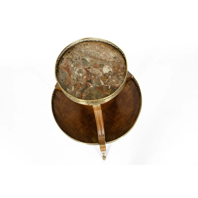 Two-Tier Marble-Top Marquetry Side or End Table For Sale In New York - Image 6 of 12