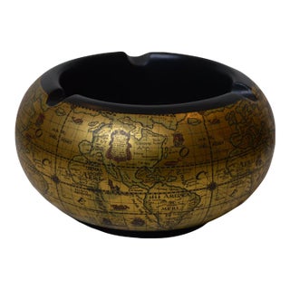 Vintage Mid-Century Modern Ceramic World Map Ashtray For Sale