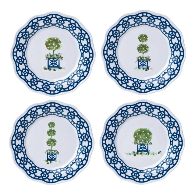 Trellis and Topiary Melamine Salad Plates, Set of 4 For Sale