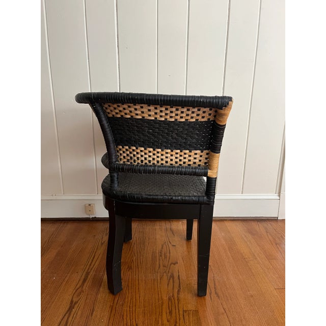 Mid 20th Century Mid 20th Century Vintage Black and Tan Rattan Arm Chair For Sale - Image 5 of 6