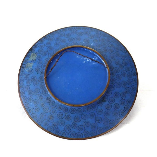 Chinese Antique Chinese Figural Bird Cloisonne Enameled Plate C1920 For Sale - Image 3 of 6