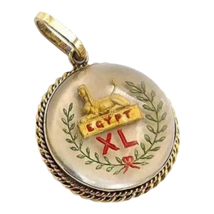 Victorian Egyptian Revival 14K Gold Reverse Painted Essex Crystal of Sphinx
