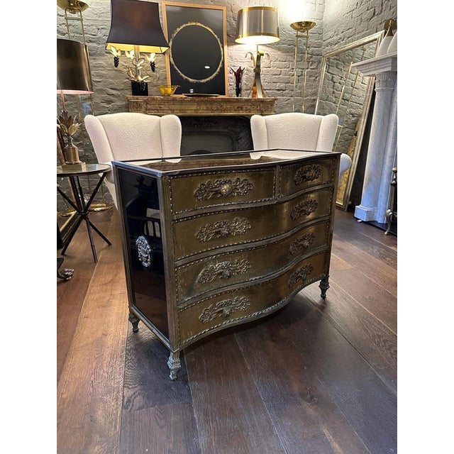 Black Gilt Brass and Black Glass Serpentine Front Commode, 1950 For Sale - Image 8 of 18