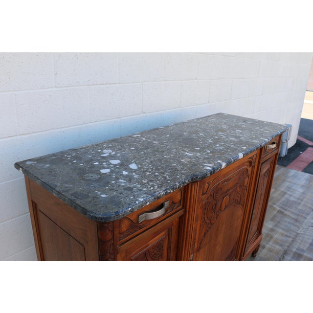 Antique French Art Deco Buffet Hutch With Marble Top, Mirror & Glass Display Cabinet | C. 1920 For Sale - Image 14 of 18