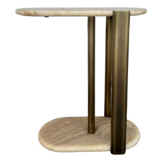 Revelation Modern Honey Onyx Rounded Cantilever Accent Table For Sale