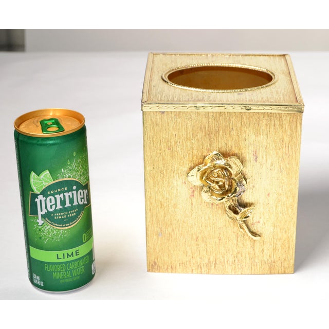 Vintage Embossed Gold Steel Hand-Crafted Tissue Box Cover Rose Detail Brushed Brass Finish For Sale - Image 12 of 12