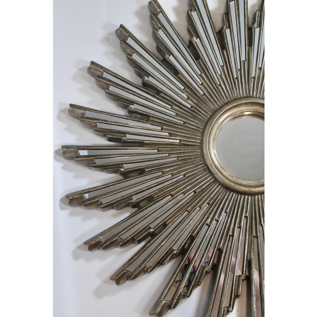 Extra Large Mid Century Modern Silver Sunburst Mirror For Sale - Image 4 of 10