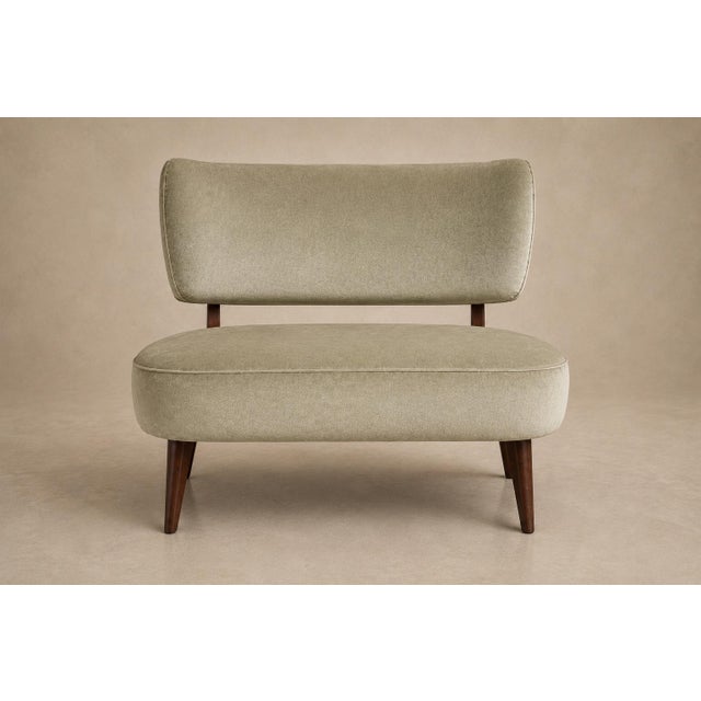 Móveis Cimo Brazilian Modern Loveseat in Imbuia Wood and Sage Mohair, Cimo, Brazil, 1950s For Sale - Image 4 of 14