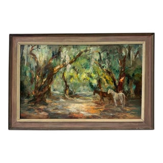 Signed Oil on Board Painting of Horses Tod Lindenmuth For Sale