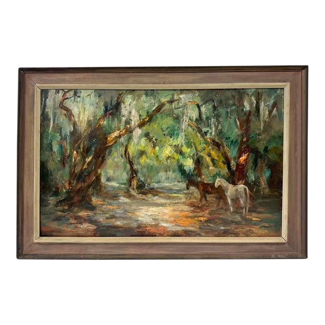 Signed Oil on Board Painting of Horses Tod Lindenmuth For Sale