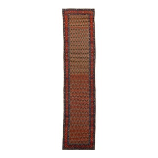 Antique Brown Wool Runner Persian Hamadan With Geometric Pattern For Sale