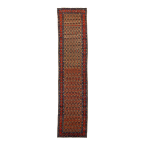 Antique Brown Wool Runner Persian Hamadan With Geometric Pattern