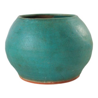 Vintage Teal Studio Art Pottery Vessel For Sale