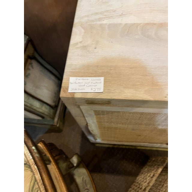 2020s Natural Wood & Rattan Sliding Door Cabinet With Brass Base For Sale - Image 5 of 8