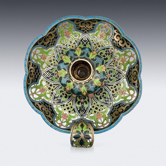 19th Century Antique French Import Silver Gilt qnd Champlevé Enamel Candleholder For Sale - Image 3 of 6