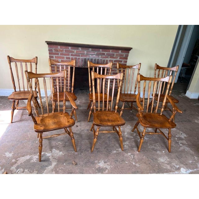 1950s Cushman Colonial Maple Spindle Back Dining Chairs- Set of 8 For Sale - Image 15 of 18