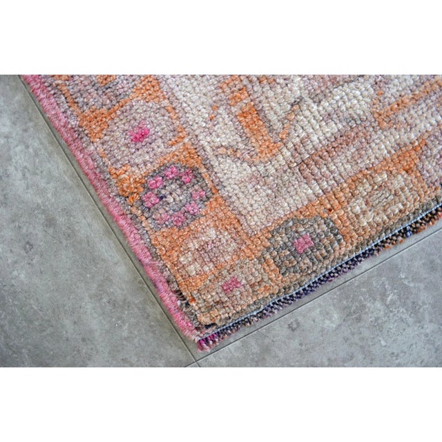 Tan 1970s Pink Kurdish Runner Rug Hand-Knotted Distressed Hallway Decor For Sale - Image 8 of 10
