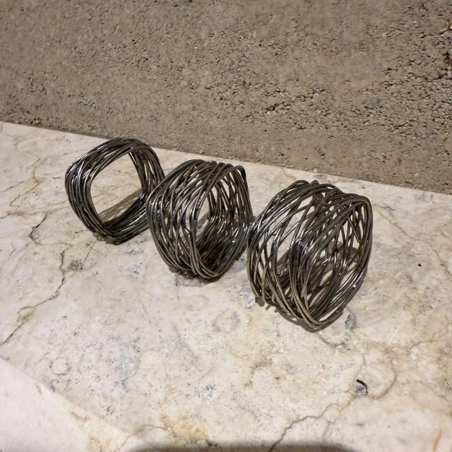 1970s Sculptural Chrome Napkin Ring Holders Set 3 For Sale In San Diego - Image 6 of 11