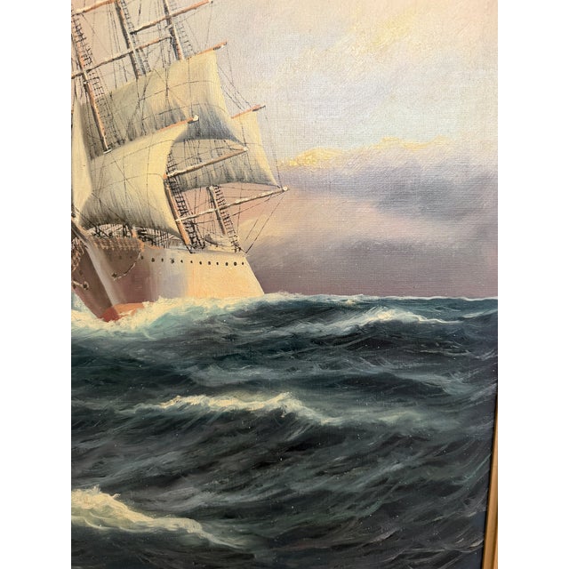 Danish Artist B. Johansen Vintage Dramatic Marine Seascape Oil Painting Framed For Sale - Image 10 of 13