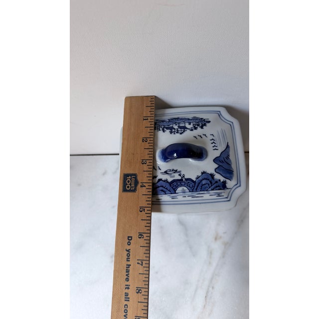 Blue and White Chinoiserie Rectangular Jar With Lid For Sale - Image 13 of 13