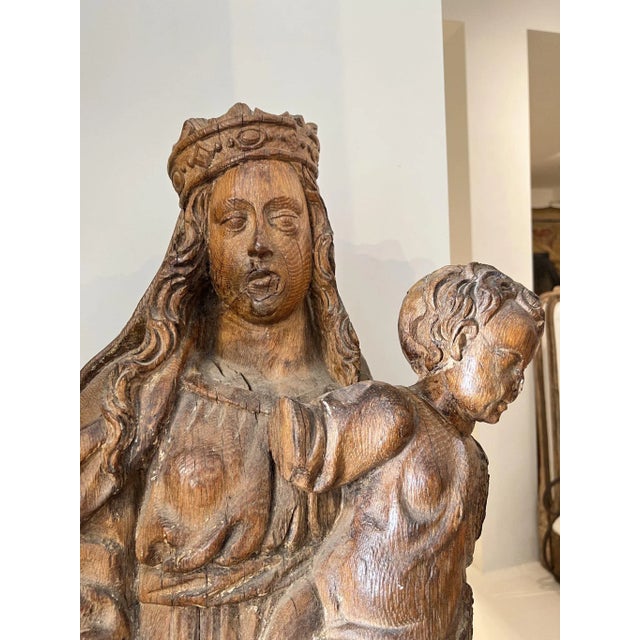 17th Century Antique Madonna and Child Carved Sculpture For Sale - Image 5 of 9