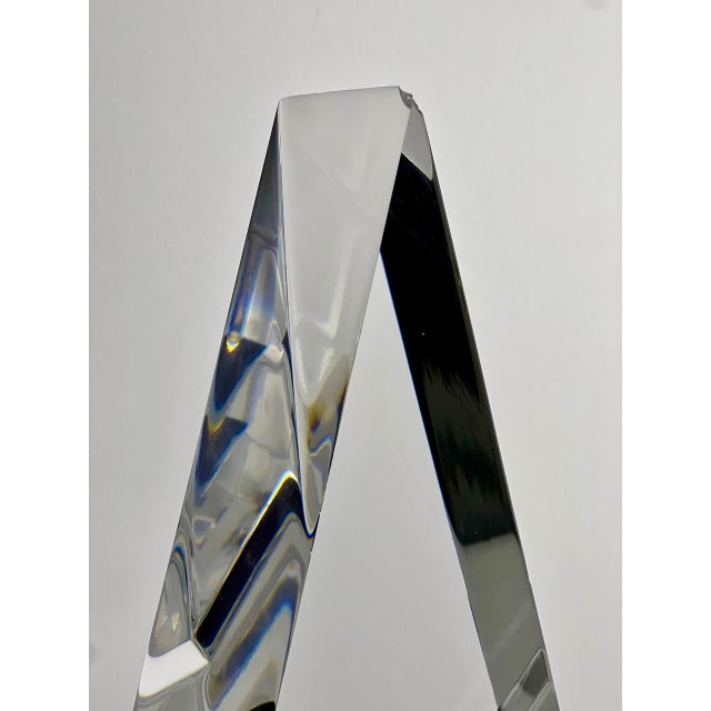 Plastic 1980s Signed Lucite Geometric Triangular Sculpture by Walter Prosper For Sale - Image 7 of 11