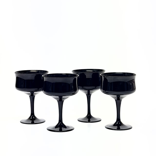 Mid-Century Modern Mid Century Black Glass Coupes - Set of 4 For Sale - Image 3 of 4
