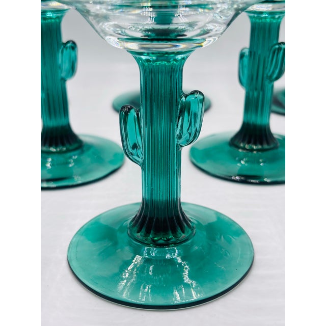 Mexican Cozumel Green Libby Glass Co. Cactus Margarita Glasses- Set of 6 For Sale - Image 3 of 4