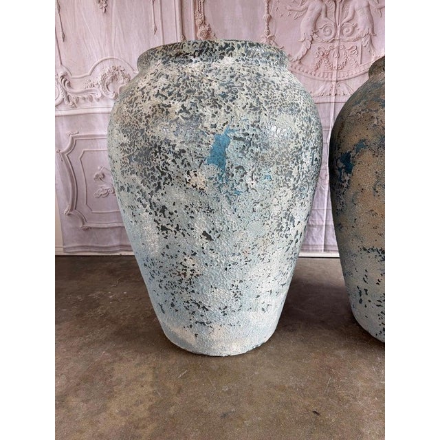 Terra Cotta Blue Urns, Garden Elements, Elegant Design For Sale In Los Angeles - Image 6 of 17