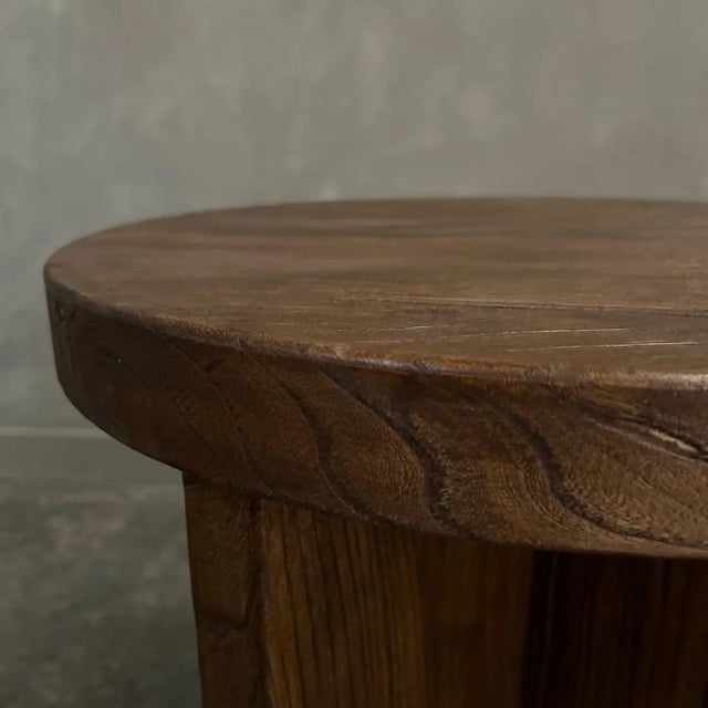 Mid-Century Modern Custom Made Reclaimed Elm Wood Side Table With X Base For Sale - Image 3 of 12