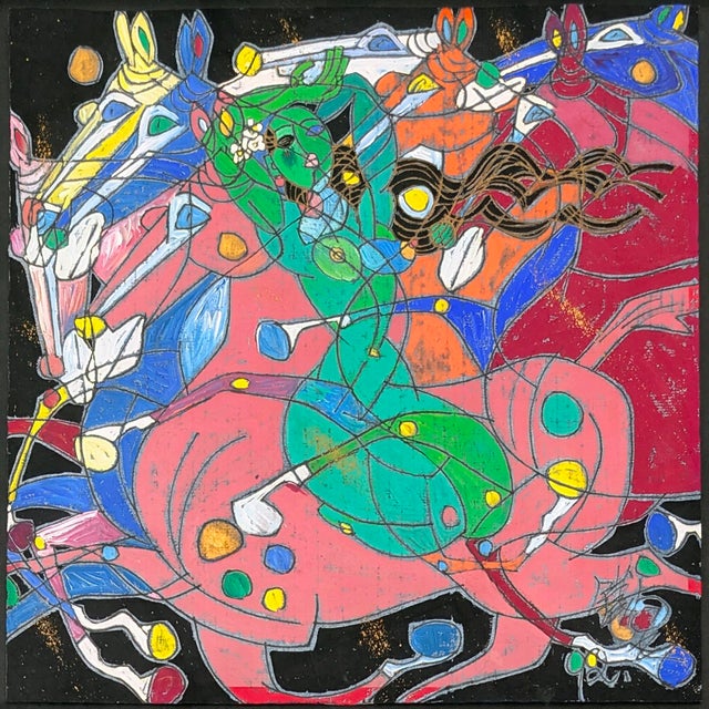 Original mixed media (acrylics, oil, watercolor) on handmade paper. Hand signed and dated lower right by Jiang Tiefeng....