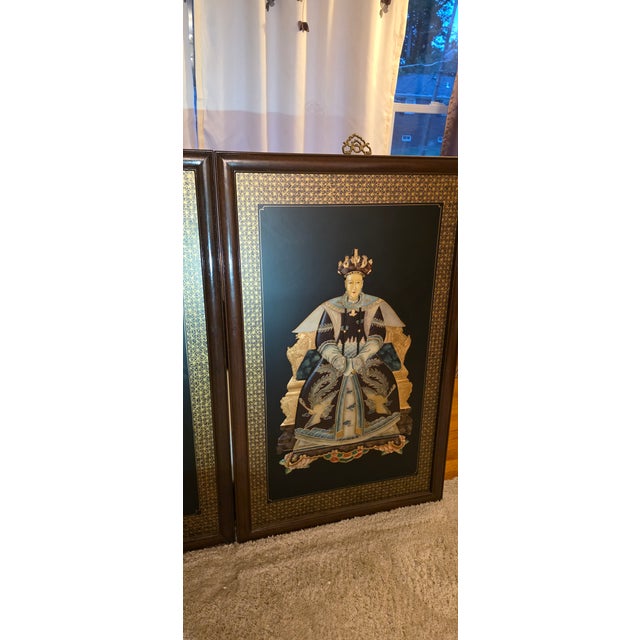 Mid 20th Century 20th C. Emperor and Empress Plaque Large - Mid-Century Chinoiserie Black Lacquer & High-Relief Soapstone Wall Panels. For Sale - Image 5 of 18