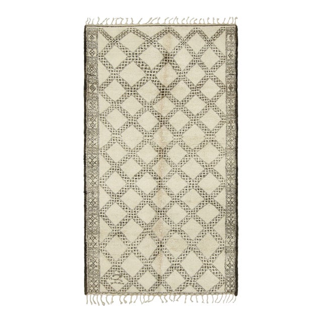 Vintage Moroccan Rug, Cream & Black With Diamond Patterns - Rug & Kilim For Sale