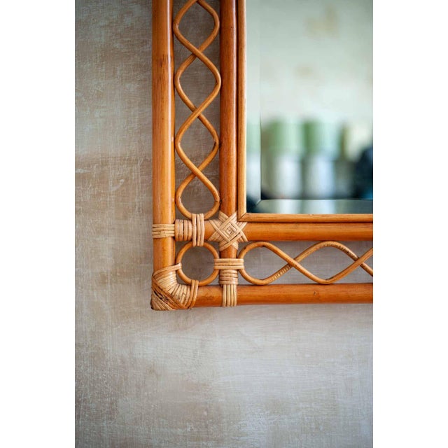 Large Rectangular Bamboo Mirror, 1970s, in Good conditions. Designed 1970 to 1979