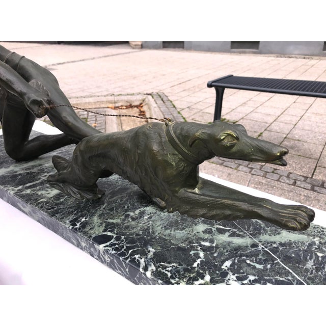 Art Deco Bronze Sculpture with Marble Pedestal, 1930s For Sale - Image 3 of 15