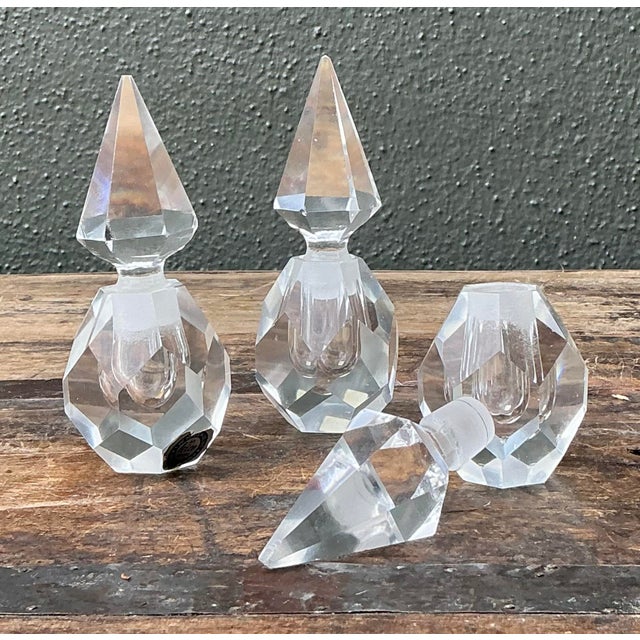 Transparent Vintage Trio of Faceted Crystal Perfume Bottles For Sale - Image 8 of 12