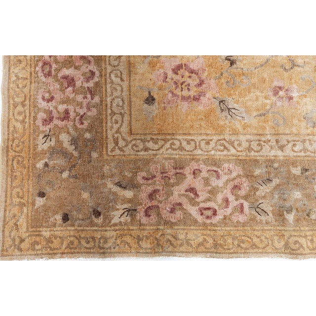 Doris Leslie Blau Vintage Chinese Art Deco Floral Cream Beige Rug Lotus Design For Sale In New York - Image 6 of 9